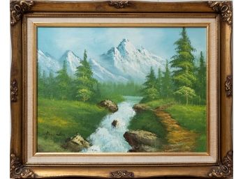 Landscape Oil On Canvas 'Mountain Scene'