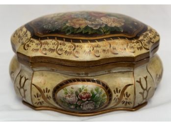 Old Ivory Box With Flowers Tag Inside