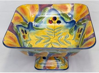 Large Vintage Floral High Foot Square Bowl