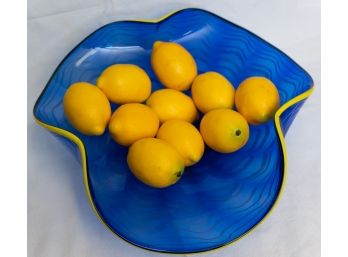 Vintage Art Glass Bowl With Imitation Lemon Decor