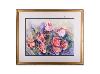 Vintage Large Impressionist Watercolor On Paper 'Peonies'