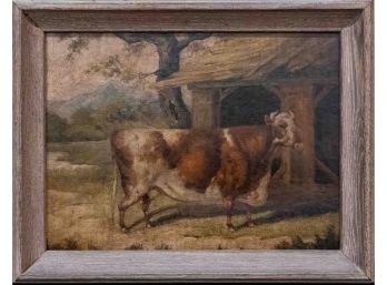 Antique American Folk Art Oil On Wood