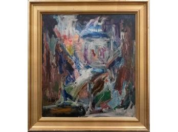 Mid Century Expressionist OIl On Board Signed Goldberg