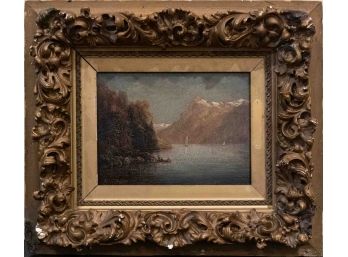 Antique Western Oil On Board Signed Bierstadt