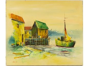 Vintage Decor Oil On Canvas 'Harbor View'