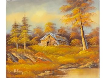 Vintage Scenic Oil On Canvas 'Autumn Scene'