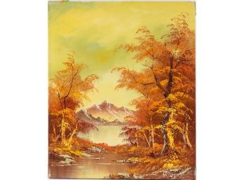 Vintage Scenic Oil On Canvas 'Autumn View'