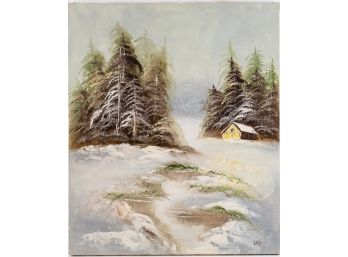 Vintage Scenic Oil On Canvas 'Winter Trees'