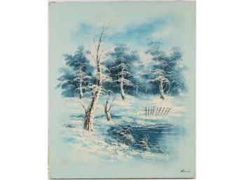 Vintage Scenic Oil On Canvas 'Winter Lake'