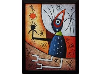 Contemporary After Miro Oil On Canvas 'Flying Bird'