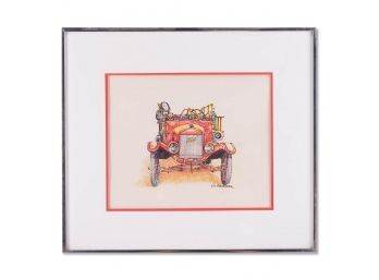 Honey W. Kurlander Mixed Media 'Ford Fire Engine' Signed