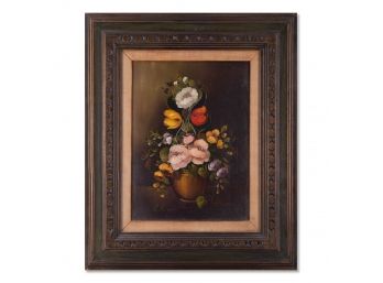 Vintage Still Life Oil On Canvas 'Flowers In Vase'