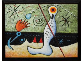 Contemporary After Miro Oil On Canvas 'Rock Thrown Over Foot'