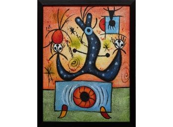 Contemporary After Miro Oil On Canvas 'Sitting Woman'