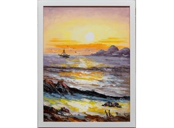 Contemporary Impressionist Acrylic On Canvas 'Seascape'