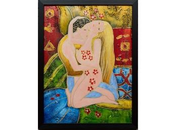 Contemporary After Klimt Acrylic On Canvas 'The Embrace'