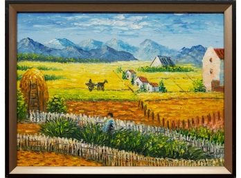 Contemporary After Van Gogh Acrylic On Canvas 'Farm View'