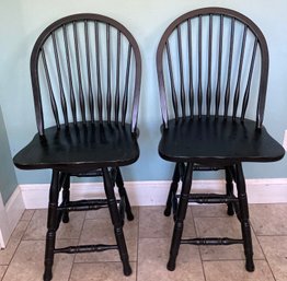2 Black Counter Height Windsor Stools