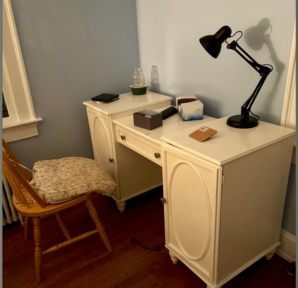 White Desk, Chair And Lamp