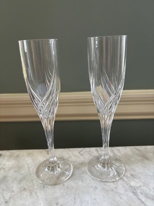 Two Lenox Crystal Glass Champagne Flutes