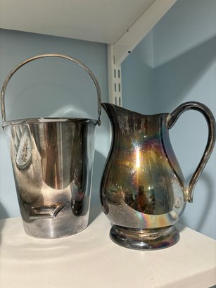 Silverplate Pitcher And Ice Bucket