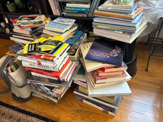 Big Stack Of Books And Rolling Stepstool