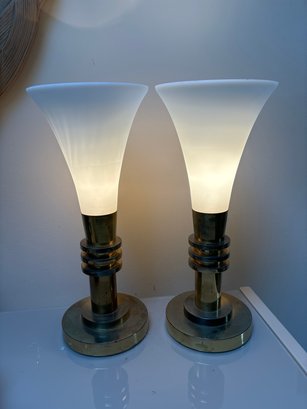 Set Of Brass And Glass Tables Lamps