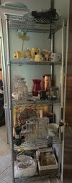 Metal Shelving Unit With Kitchen Items