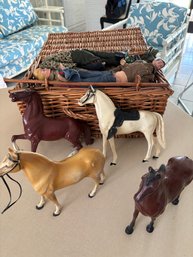 Wicker Basket Of G.I. Joes And Horses