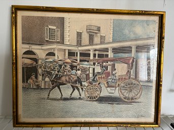 Framed Lithograph Straw Market Nassau By George Vaklev