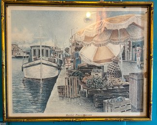Framed Lithograph Market Place -  Nassau By George Vaklev