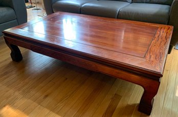 1950s Solid Rosewood Coffee Table With Scroll Carving