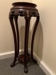 1950s Carved Rosewood Pedestal With Marble Top And Mother Of Pearl Inlay