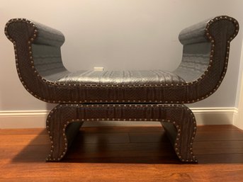 Contemporary  Faux Snakeskin Bench With Nailhead Trim