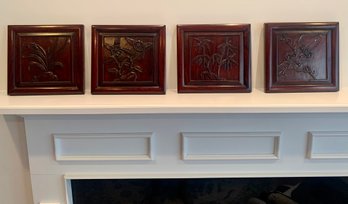 Set Of 4 Vintage 1950s Rosewood Carved Panels: The Four Seasons