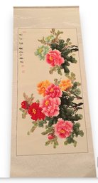 Large Hand Painted, Signed Chinese Scroll With Storage Sleeve