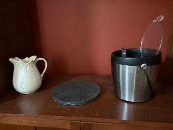 Ice Bucket, Granite Trivet And Pitcher