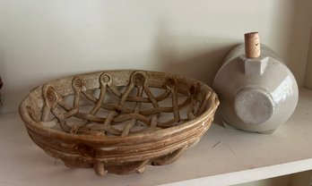 Antique Foot Bed Warmer And Pottery Bowl