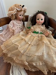 Vintage Highchair With Two Vintage Madame Alexander Dolls