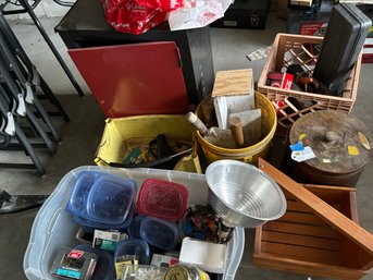 Assorted Garage Items: Painting, Light, Tool Cabinet, More