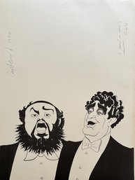 Signed Numbered Drawing,  Luciano Pavarotti Cartoon On Paper