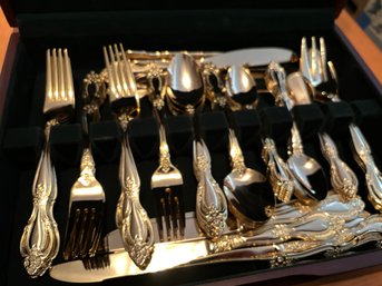 Set Of Stainless Flatware In Wood Box