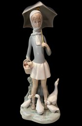 Lladro Figurine Girl With Umbrella, Geese