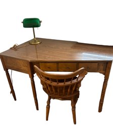 Ethan Allen Wood Corner Desk, Chair & Lamp