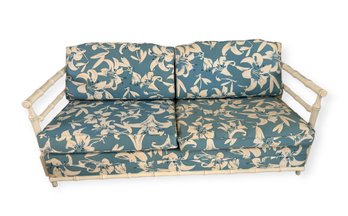 Vintage Faux Bamboo Couch With Custom Upholstery