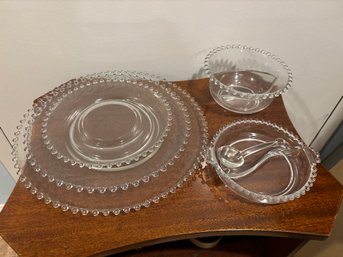Set Of Hobnail Edge Glass Dishes And Serving Pieces