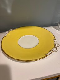 Bright Yellow, White And Gold Decorative Plate