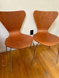 Two Modern Wood & Chrome Chairs