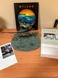Signed Wyland 'Manta Ray' Green Marble Sculpture