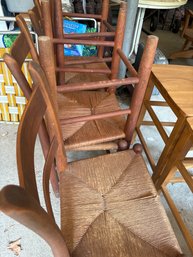 Five Woven Seat Wood Chairs